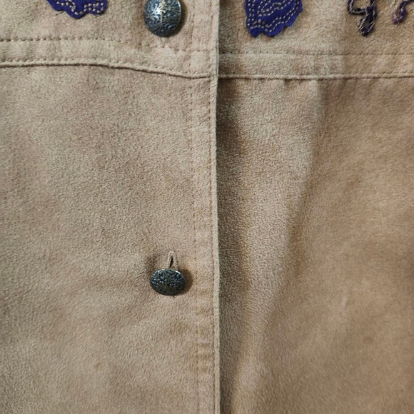 Napa Valley Petite Brown Button Down Shirt with Purple Embroidery - Picture 4 of 6